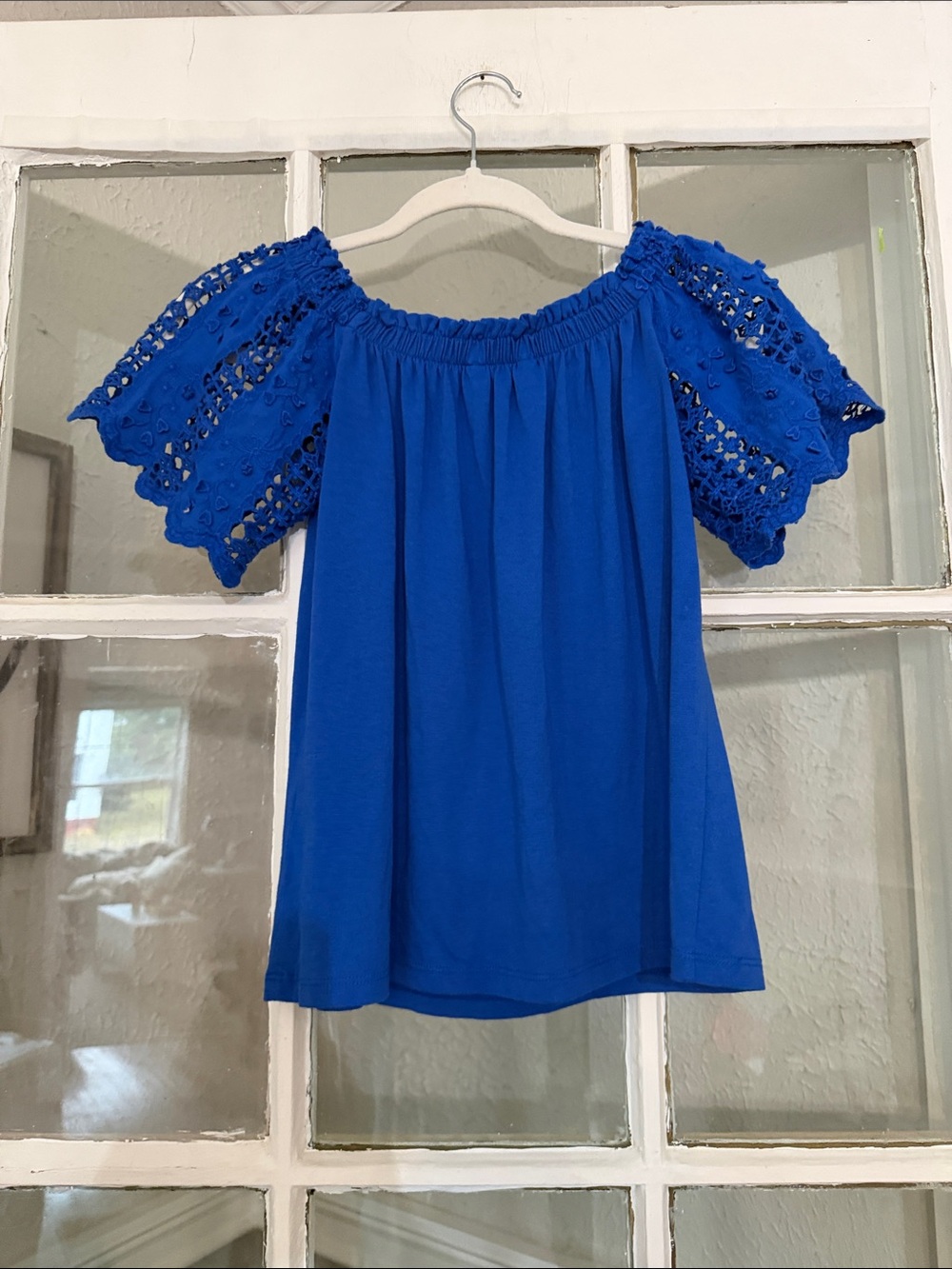 Lilly Pulitzer Women’s Off-Shoulder Eyelet Sleeve Top - Royal Blue - Picture 3 of 5